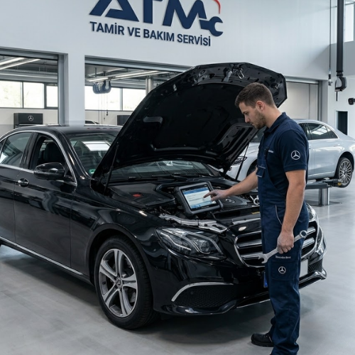 ATM Mercedes Özel Servisi uzman teknisyeni çalışırken